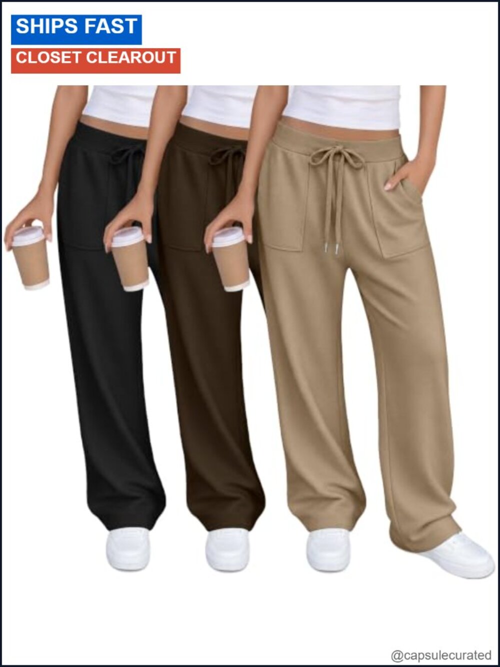 3 Pack Lounge Pants Straight Leg Sweatpants Drawstring Pockets